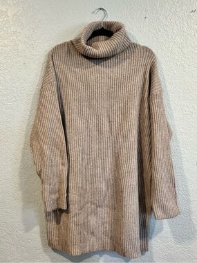 Ribbed Turtleneck Knit Sweater - Taupe